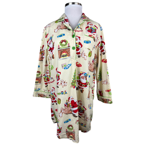 Nick & Nora Christmas Santa Themed Flannel Cotton Nightgown Holiday PJ's XXL - Picture 12 of 14